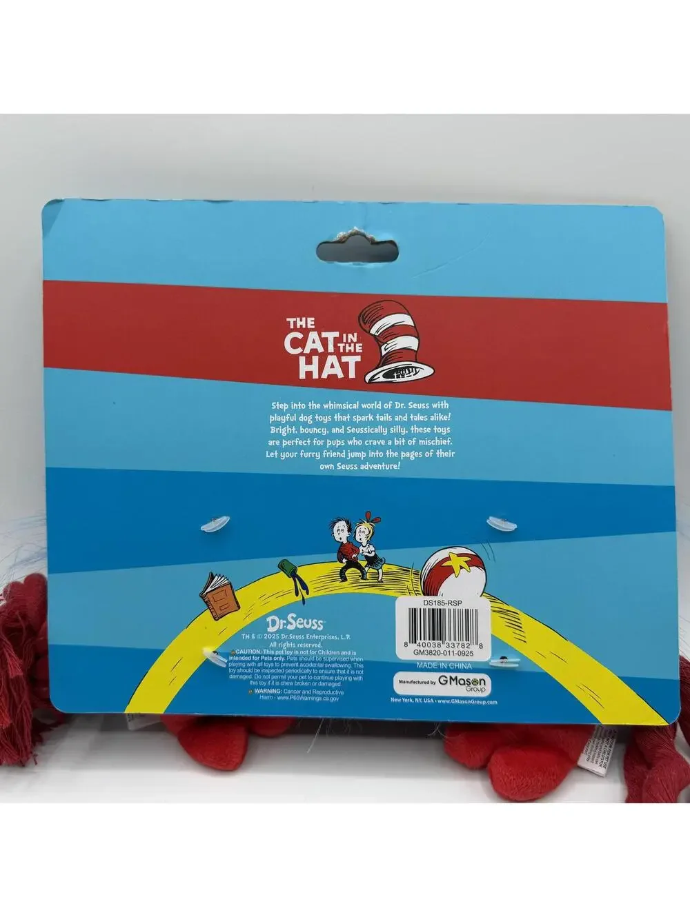 Dr Seuss The Cat in the Hat Thing 1 Thing 2 Plush Dog Toy With Squeaker Rope